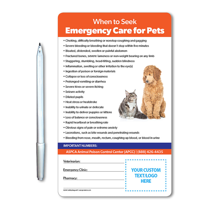 ZoCo - Pet Emergencies Laminated Card w/ Magnet & Marker - Custom Safety Magnets