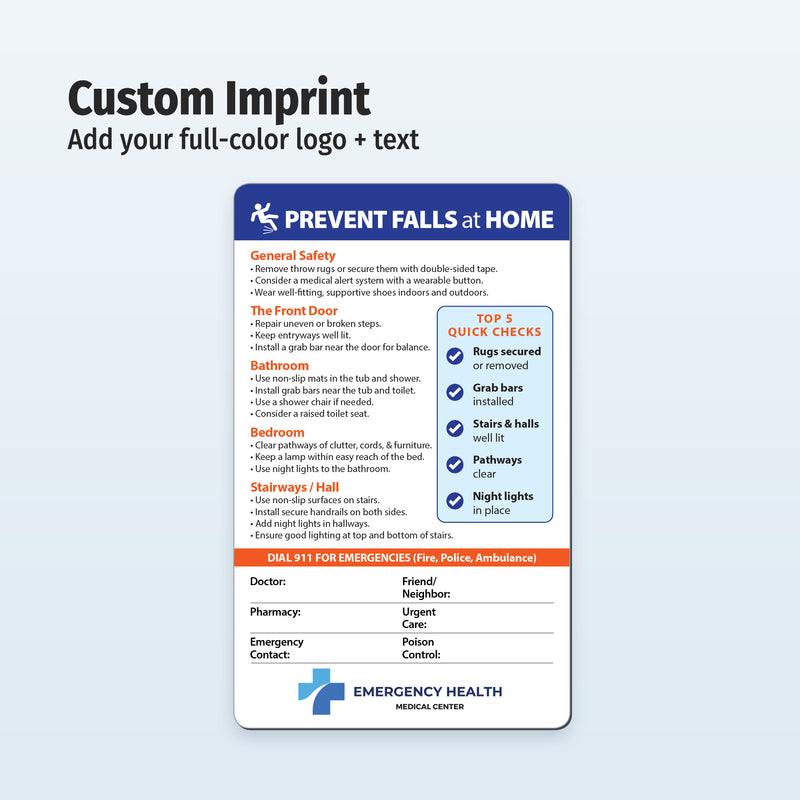 How to Prevent Falls in the Home - Mini Quick Reference Cards w/ Magnet & Marker - 5.25" x 8.5" - (Min Qty 100)