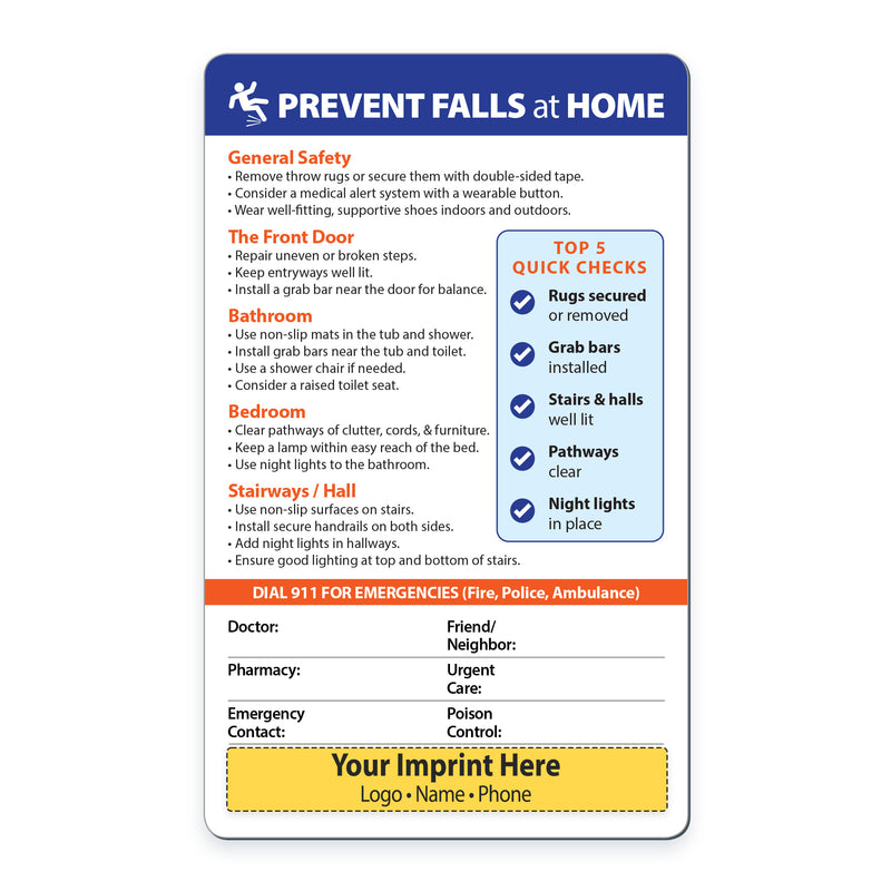 Safety checklist for preventing falls at home with customizable fields.