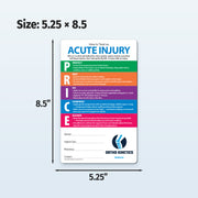 Custom fridge magnet with 'How to Treat an Acute Injury' guide displayed with dimensions 