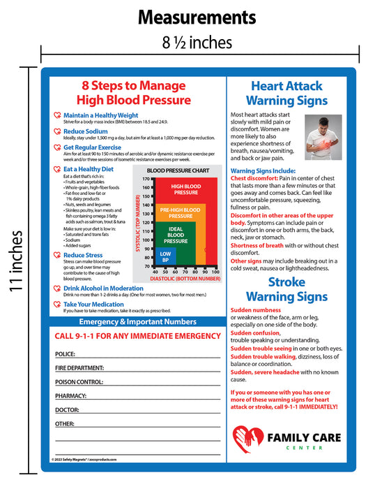 Blood Pressure, Heart Attack & Stroke Warning Signs  - Quick Reference Cards - (Min.Qty 100)