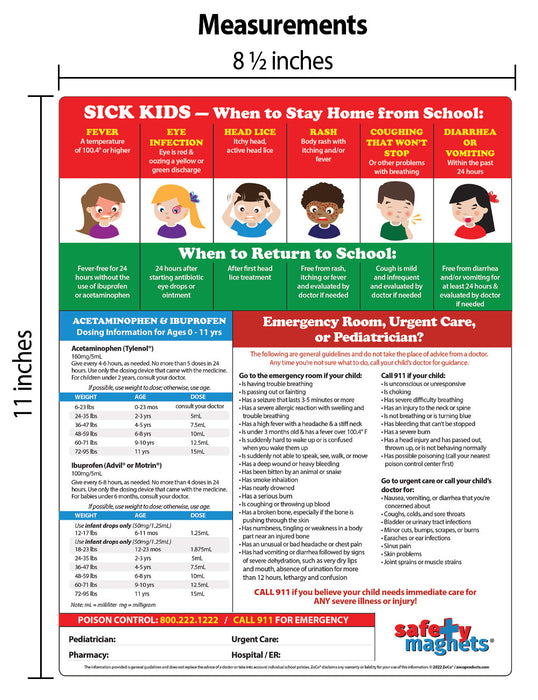 Sick Kids - Quick Reference Card - by Safety Magnets