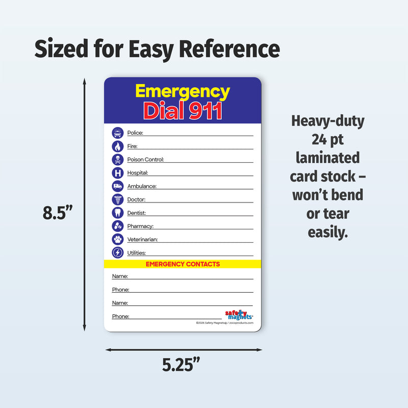 Emergency Numbers Quick Reference Card with marker and magnet - 5.25 x 8.5