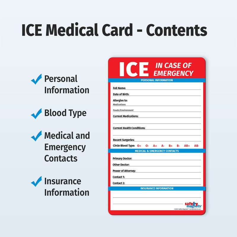 Laminated ICE emergency information magnet with erasable marker