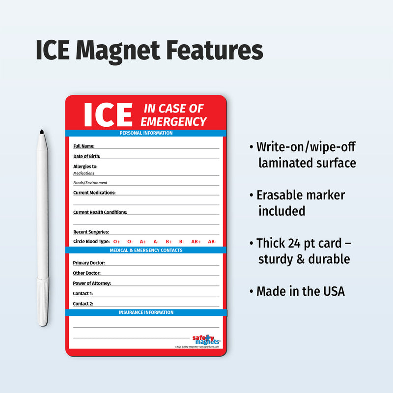 ICE medical information magnet for older adults, caregivers and families