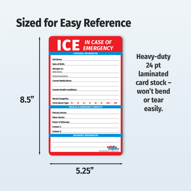 5.25 x 8.5 ICE refrigerator magnet for emergency contacts and medications