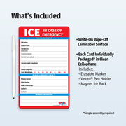  Each card includes an erasable marker, marker holder, and adhesive magnet for display on a refrigerator, filing cabinet, or other magnetic surface.