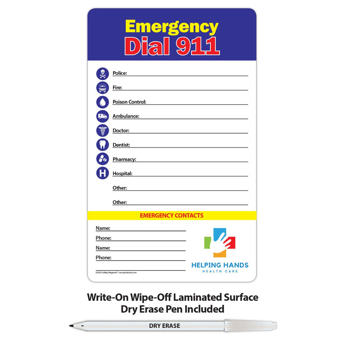 Emergency Numbers Magnet w/ Marker - 5.25x8.5 (Min Qty 100) - FREE Customization