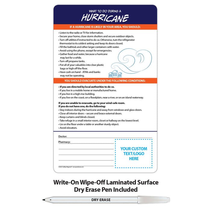 Hurricane Safety - Magnet w/ Marker - 5.25x8.5 (Min Qty 100) - FREE Customization