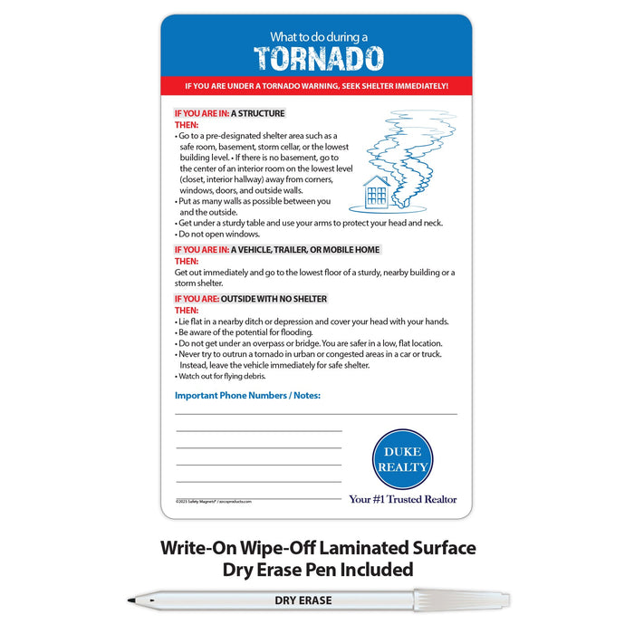 Tornado Safety - Magnet w/ Marker - 5.25x8.5 (Min Qty 100) - FREE Customization