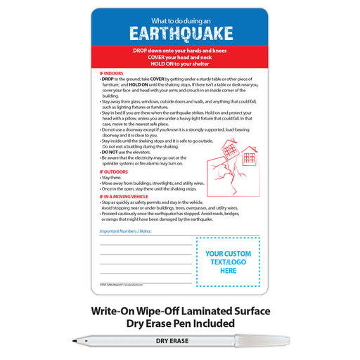 Earthquake Safety - Magnet w/ Marker - 5.25x8.5 (Min Qty 100) - FREE Customization