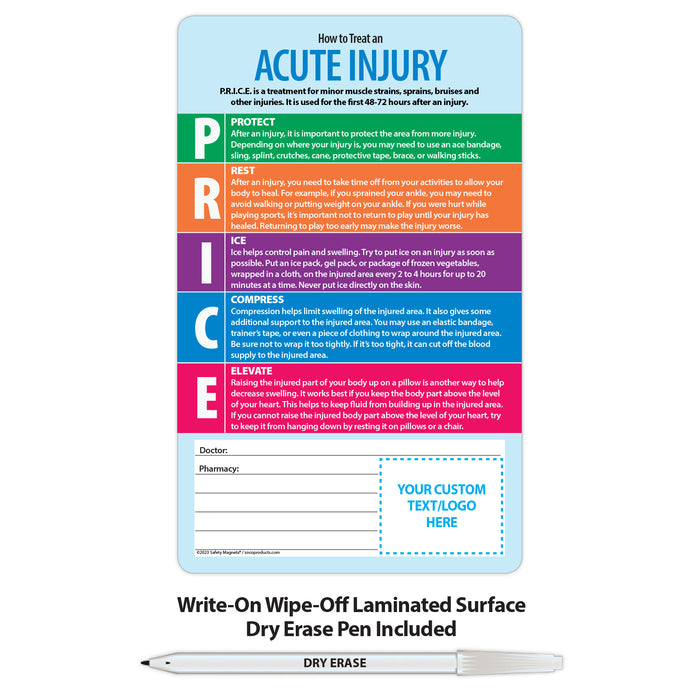 Use PRICE to Treat an Acute Injury - Magnet w/ Marker - 5.25x8.5 (Min Qty 100) - FREE Customization