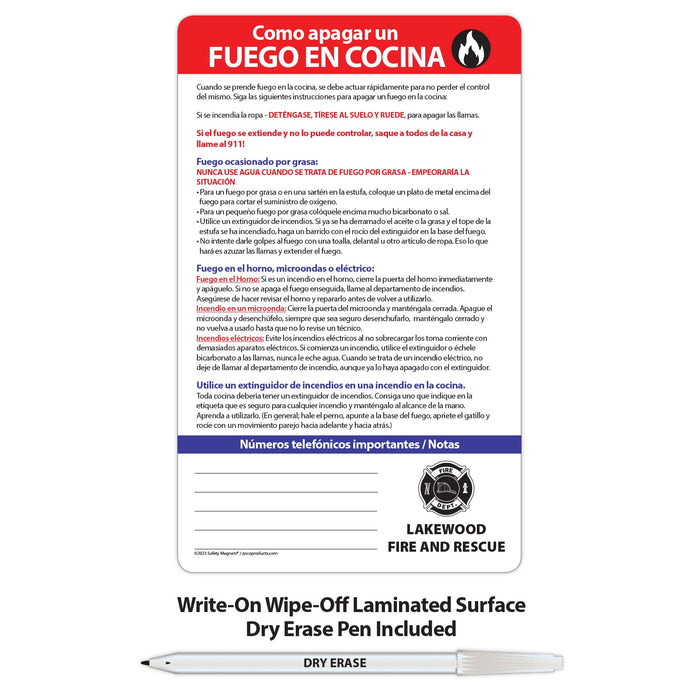 How to Put Out a Kitchen Fire (SPANISH) - Magnet w/ Marker - 5.25x8.5 (Min Qty 100) - FREE Customization