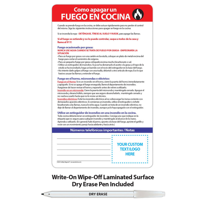 How to Put Out a Kitchen Fire (SPANISH) - Magnet w/ Marker - 5.25x8.5 (Min Qty 100) - FREE Customization