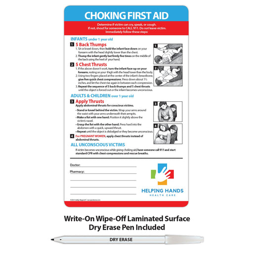 Choking First Aid - Laminated Card w/ Magnet & Marker - 5.25x8.5 (Min Qty 100) - FREE Customization