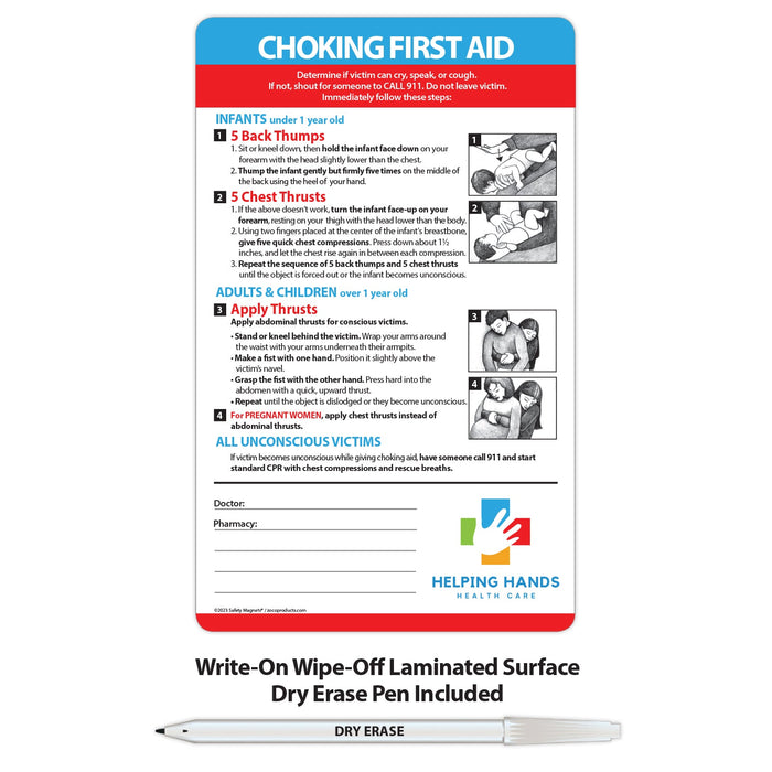 Choking First Aid - Laminated Card w/ Magnet & Marker - 5.25x8.5 (Min Qty 100) - FREE Customization