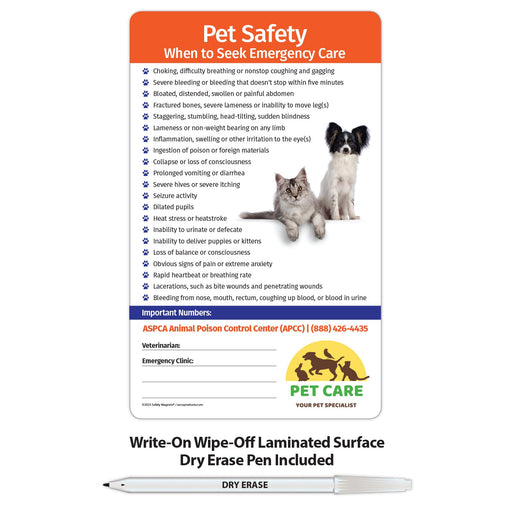 Pet Emergencies Laminated Card w/ Magnet & Marker - 5.25x8.5 (Min Qty 100) - FREE Customization