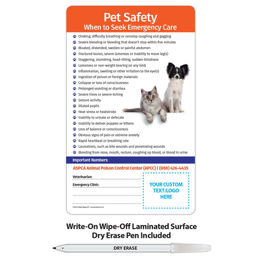 Pet Emergencies Laminated Card w/ Magnet & Marker - 5.25x8.5 (Min Qty 100) - FREE Customization