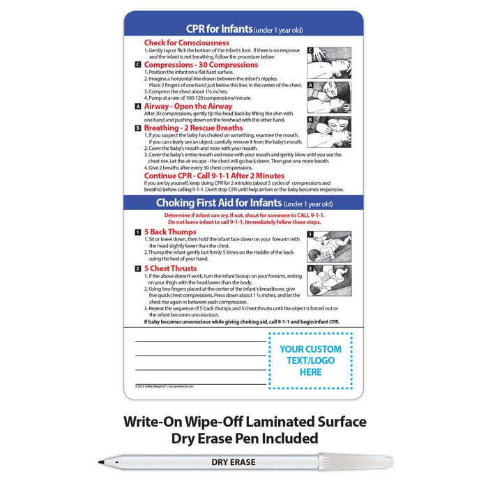 Infant CPR Laminated Card w/ Magnet & Marker - 5.25x8.5 (Min Qty 100) - FREE Customization