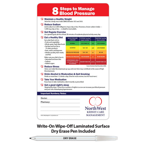 Managing Blood Pressure Laminated Card w/ Magnet & Marker - 5.25x8.5 (Min Qty 100) - FREE Customization