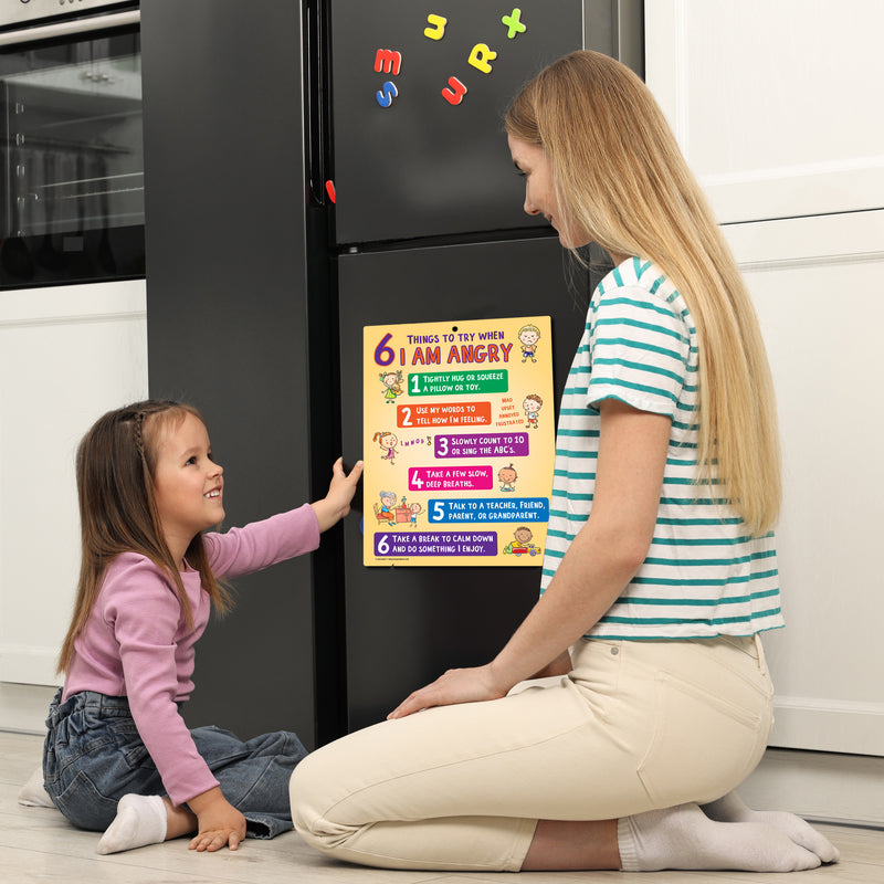 Kids coping skills card displayed on a refrigerator