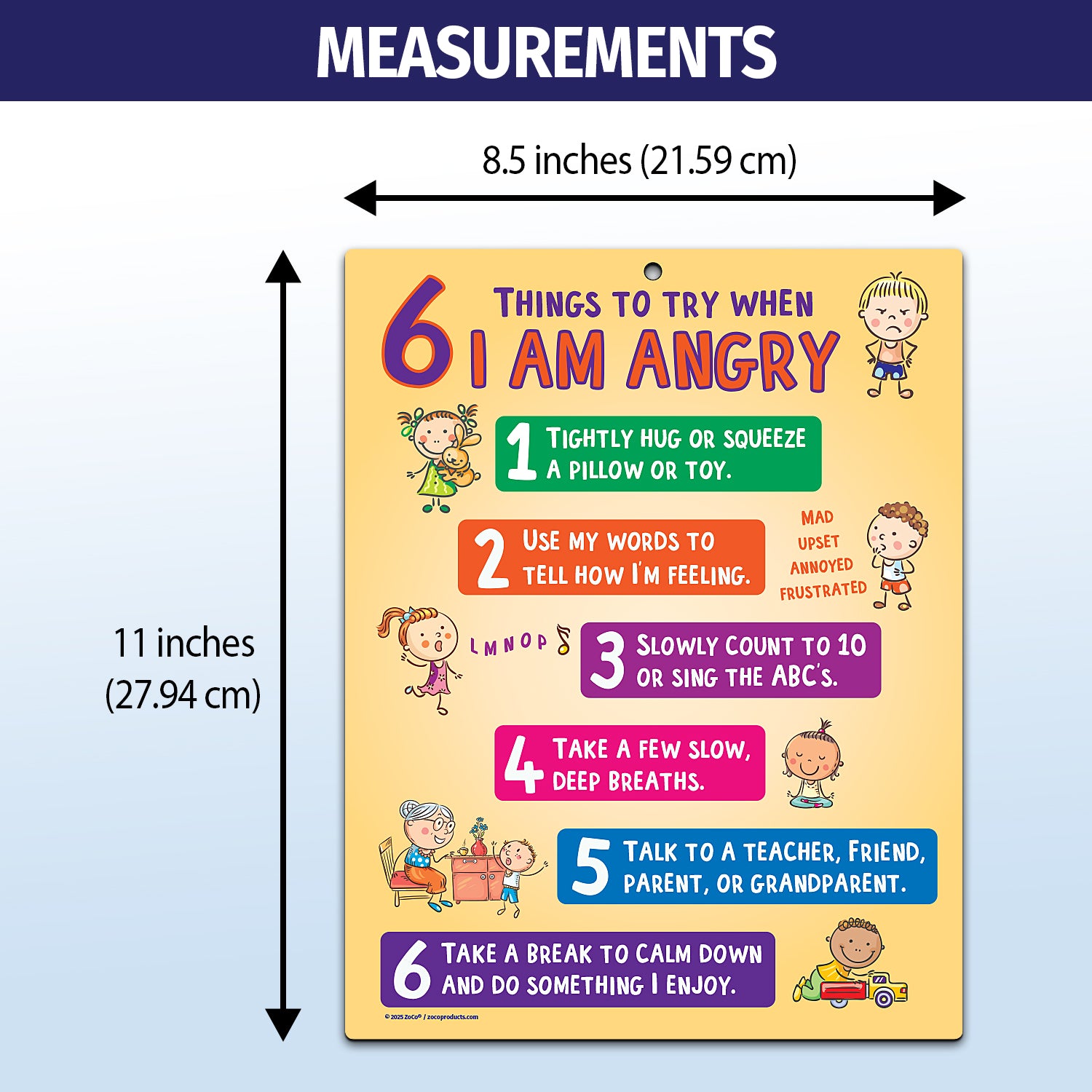 Kids Anger Control Strategies — Laminated Card with Magnets — ZoCo