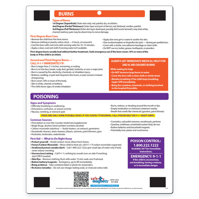 Infant and child CPR and choking first aid reference card