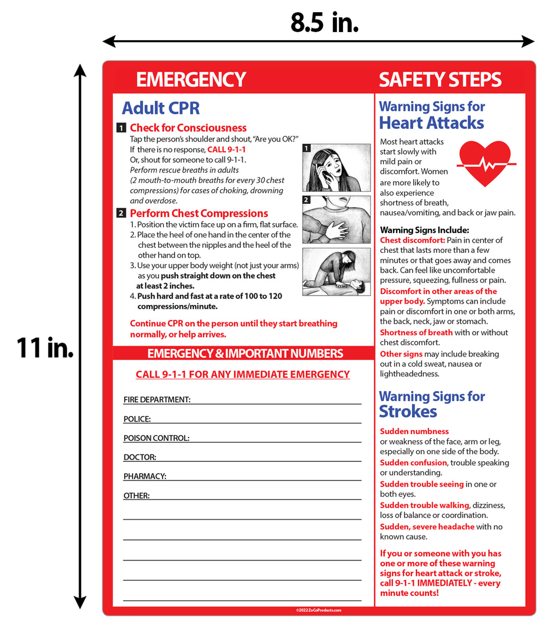 Adult CPR / Heart Attack and Stroke - Quick Reference Card — ZoCo Products
