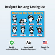 Laminated kids feelings chart with easy-to-read emotion illustrations, made in the USA