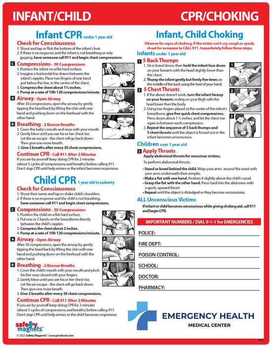 CPR & Choking for Infants & Children - Quick Reference Card by Safety Magnets