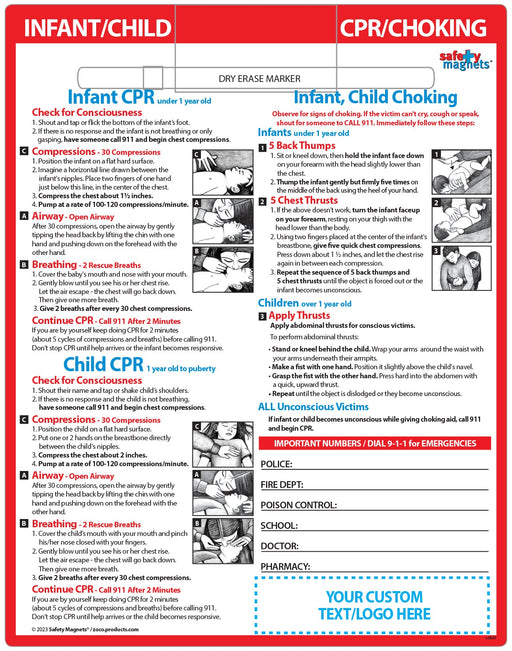 CPR & Choking for Infants & Children - Quick Reference Card - Add Your Imprint - By Safety Magnets