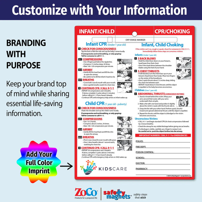 CPR & Choking for Infants & Children - Quick Reference Cards w/ Markers - 8.5" x 11" - (Min.Qty 100)