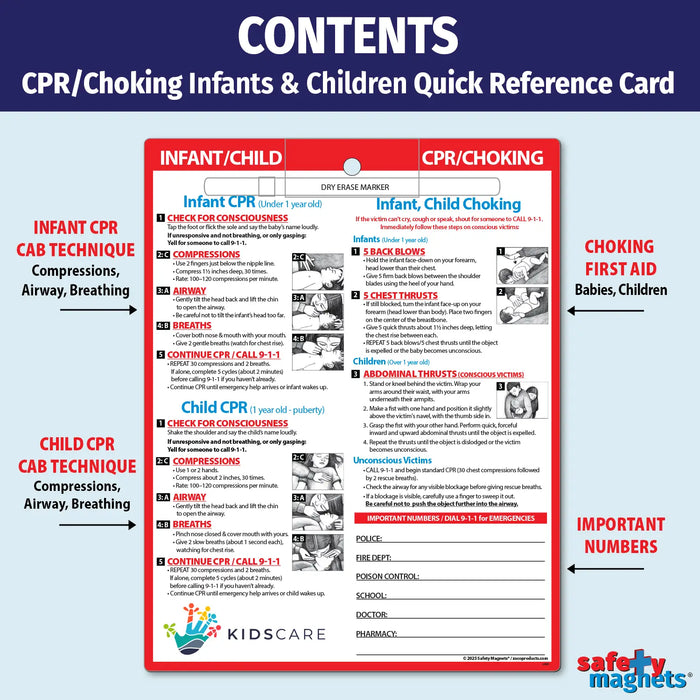 CPR & Choking for Infants & Children - Quick Reference Cards w/ Markers - 8.5" x 11" - (Min.Qty 100)