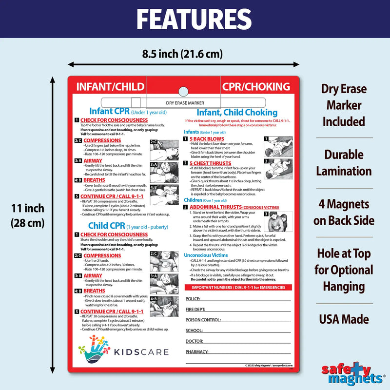 CPR & Choking for Infants & Children - Quick Reference Cards w/ Markers - 8.5" x 11" - (Min.Qty 100)