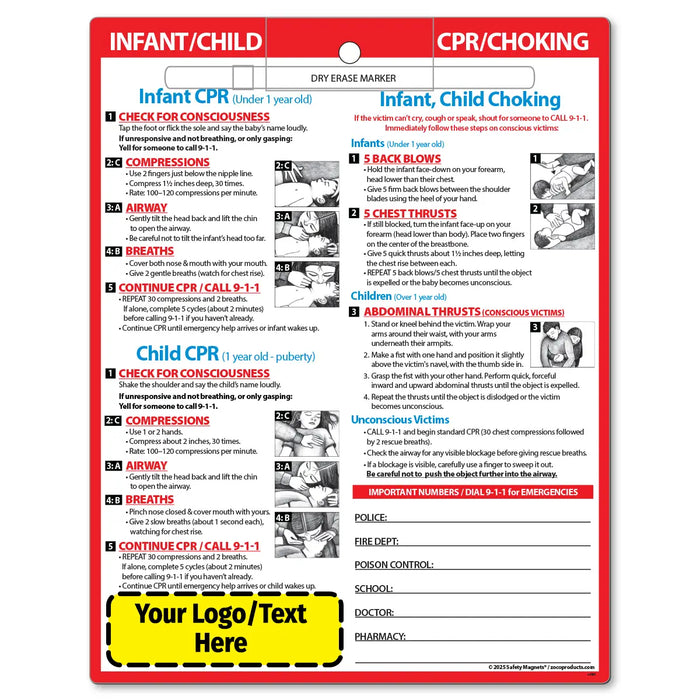 CPR & Choking for Infants & Children - Quick Reference Cards w/ Markers - 8.5" x 11" - (Min.Qty 100)