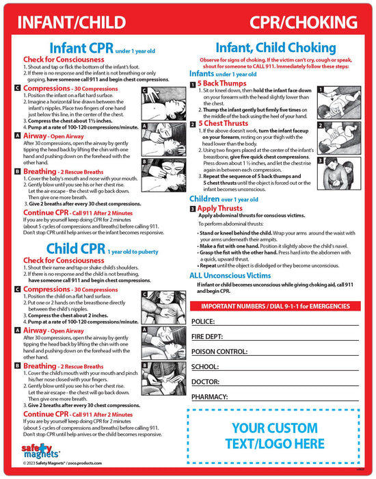 CPR & Choking for Infants & Children - Quick Reference Card by Safety Magnets