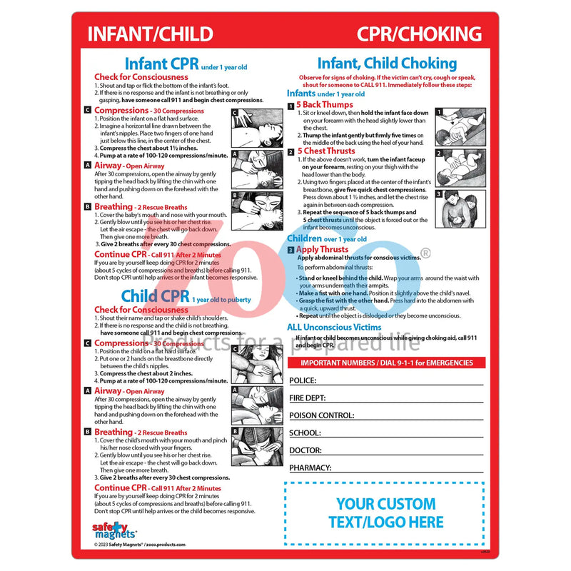 CPR & Choking for Infants & Children - Quick Reference Cards - 8.5" x 11" - (Min.Qty 100)