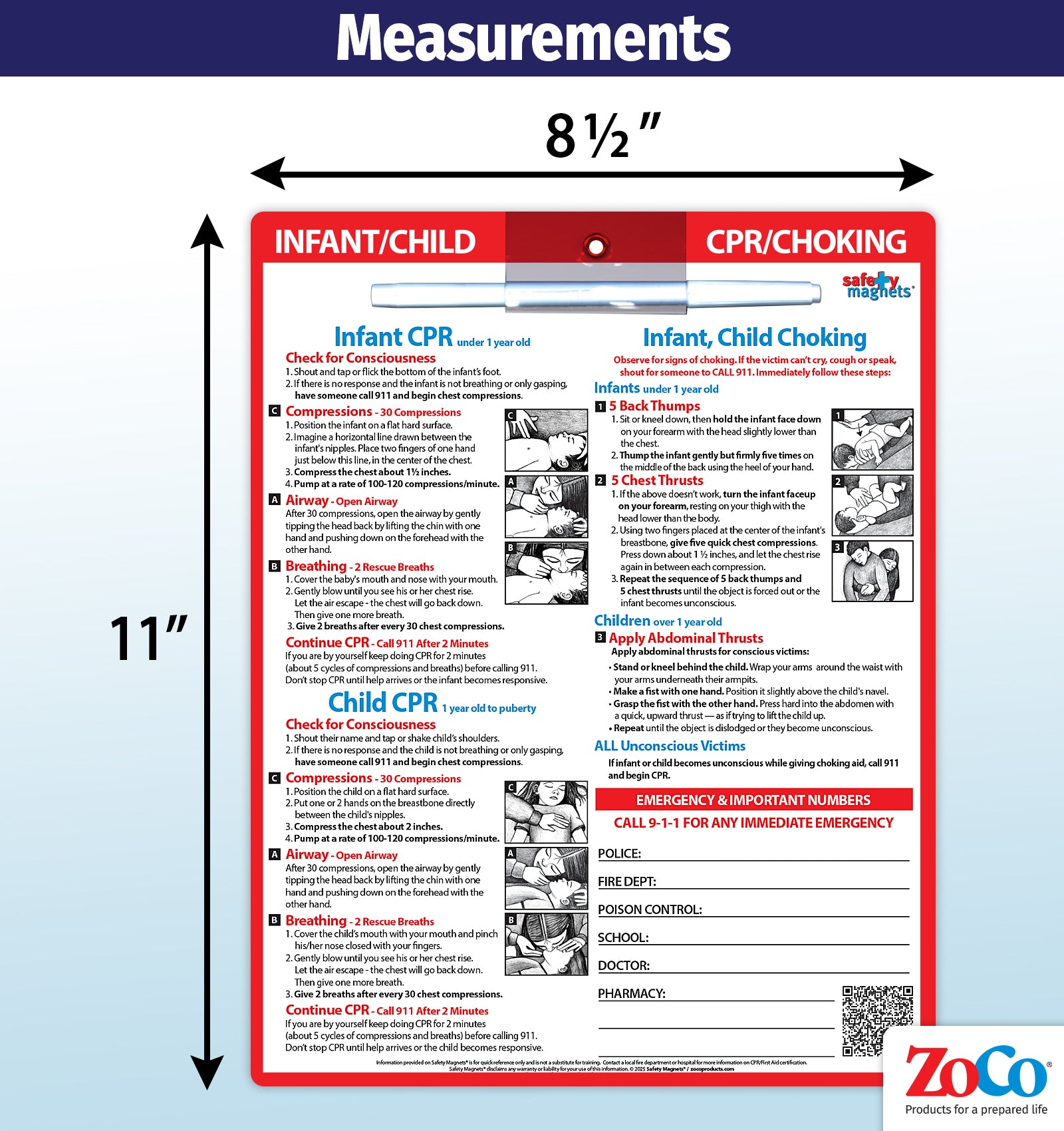 CPR & Choking for Babies & Children, Emergency Numbers, Magnet