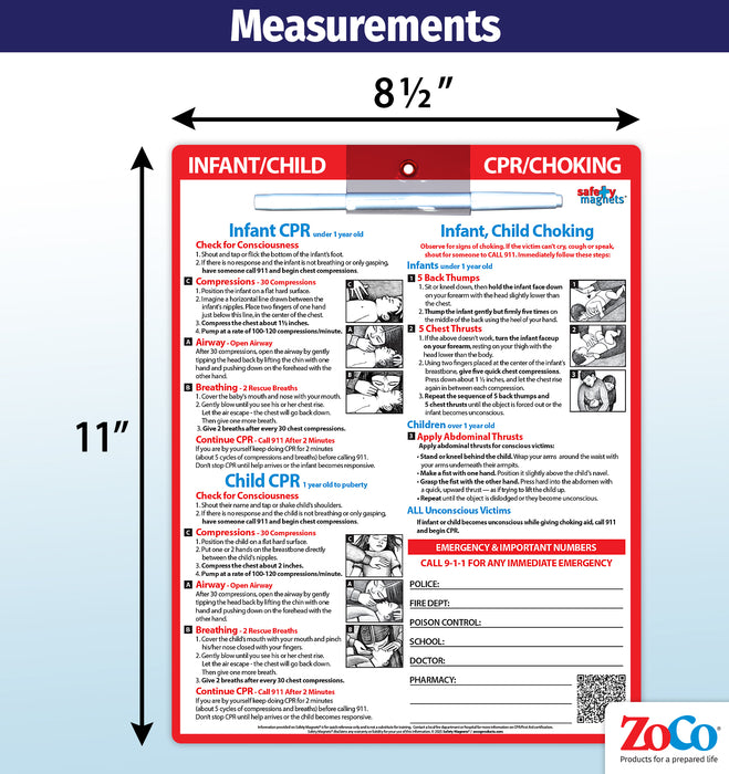 CPR / Choking for Babies & Children - Emergency Numbers - Quick Reference Card by Safety Magnets