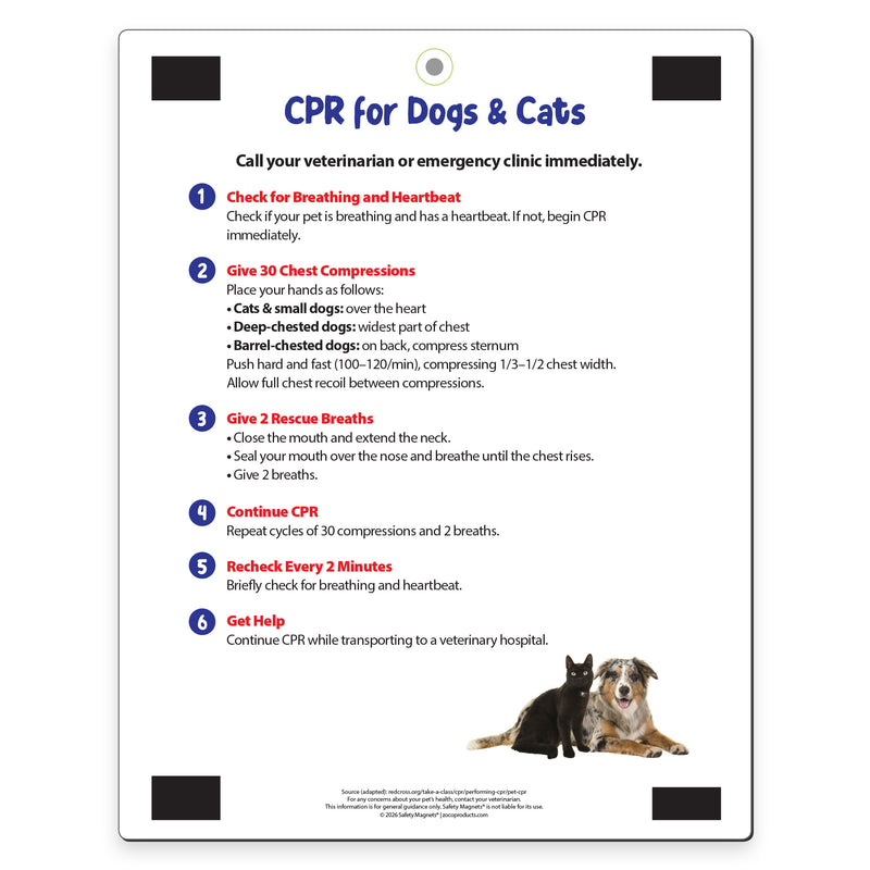 Pet CPR & Emergency First Aid Quick Reference Card - Dogs & Cats - 8.5 × 11