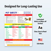 Laminated pet first aid card with write-on wipe-off surface and easy-to-read emergency information