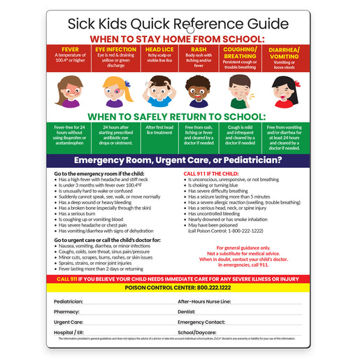When sick kids should stay home from school quick reference card with return-to-school guidance