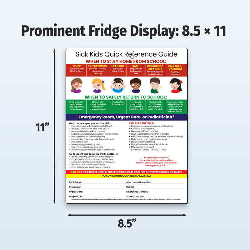 8.5 x 11 when to stay home from school magnetic quick reference card