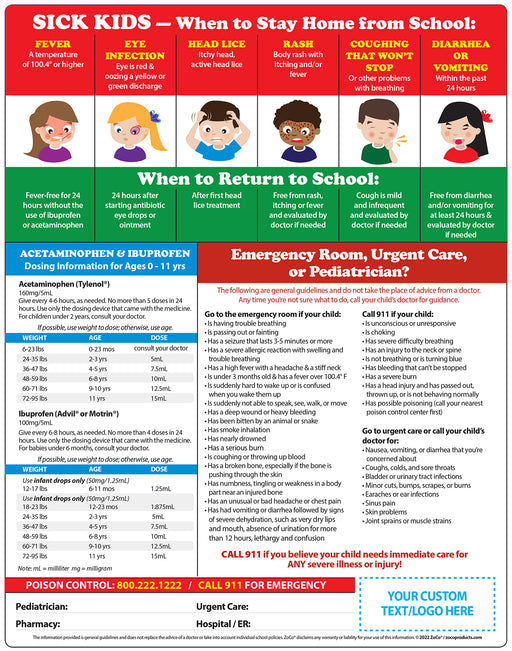 Sick Kids - Quick Reference Card - by Safety Magnets
