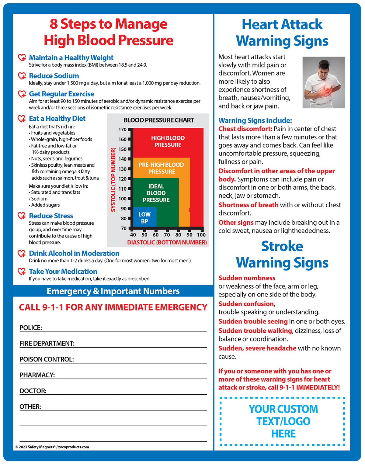 Blood Pressure, Heart Attack/Stroke Signs Custom Magnets — ZoCo Products