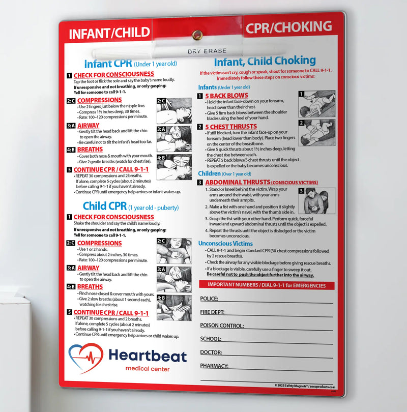 CPR & Choking for Infants & Children - Quick Reference Cards w/ Markers - 8.5" x 11" - (Min.Qty 100)