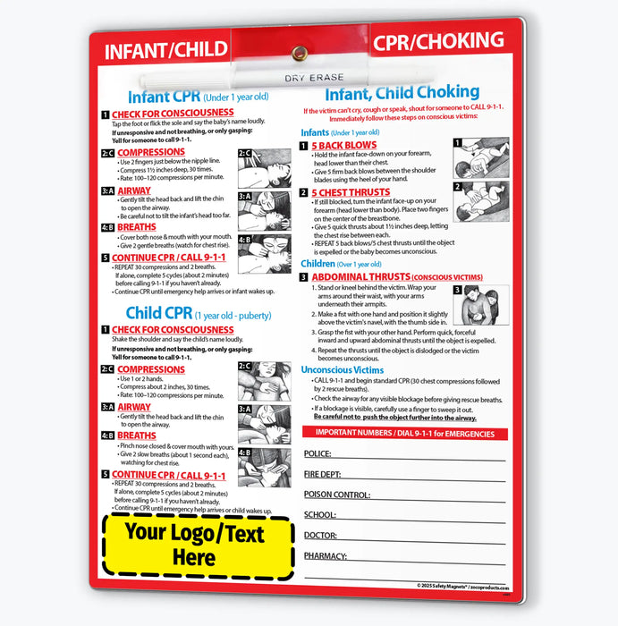 CPR & Choking for Infants & Children - Quick Reference Cards w/ Markers - 8.5" x 11" - (Min.Qty 100)