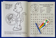 Gun safety coloring page showing children learning safe behavior around guns