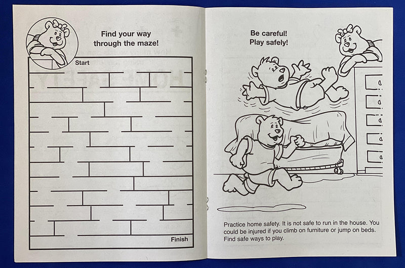 Home safety activity pages with maze and safe indoor play lesson