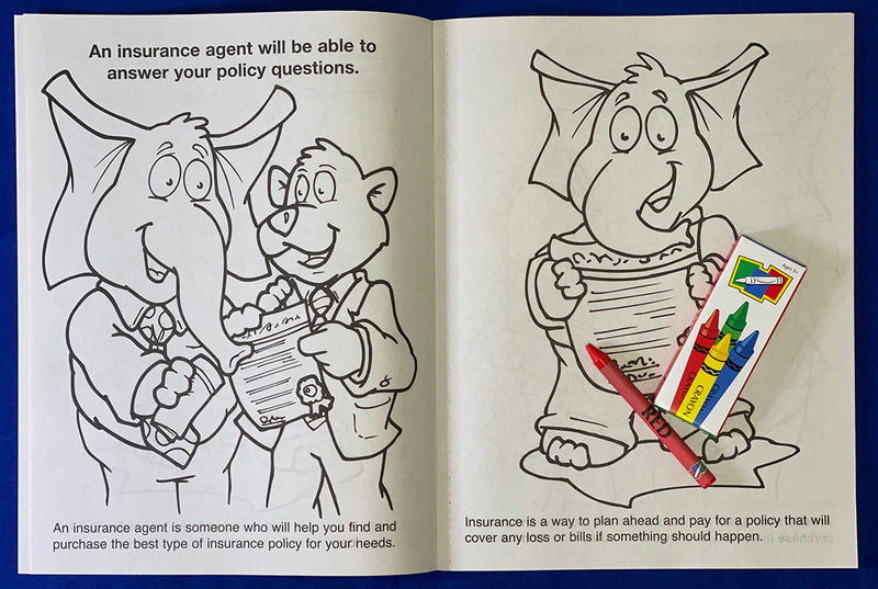 Home and auto insurance coloring activity book for children